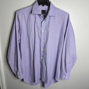 Men's David Donahue Size 17‎ 34/35 Purple Plaid Long Sleeve Button Shirt